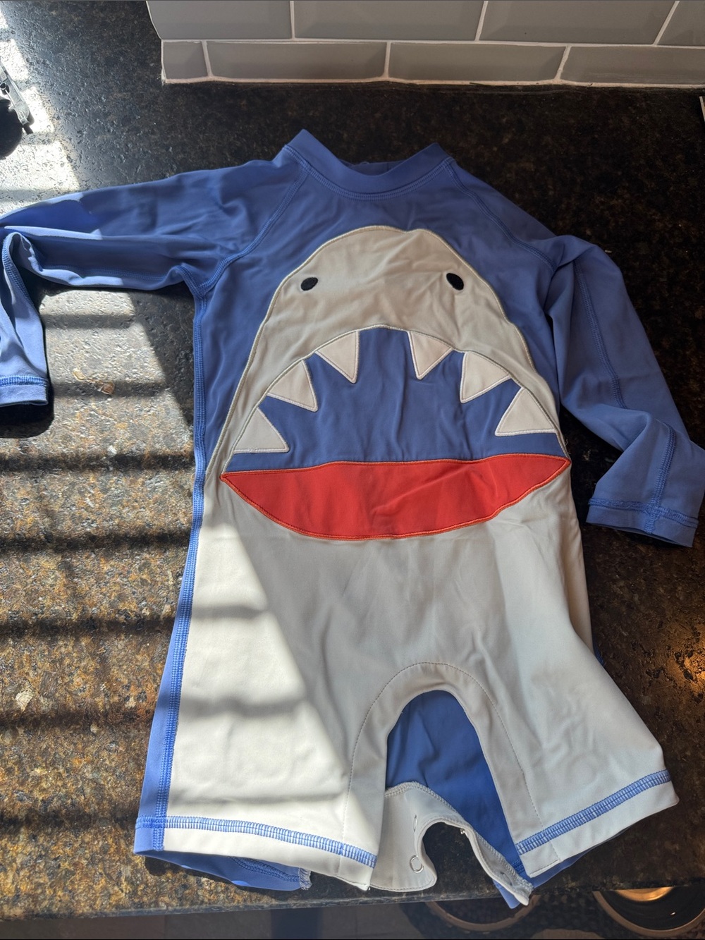 Hanna Andersson 3T Kids Blue Shark One-Piece Swimsuit with matching hat